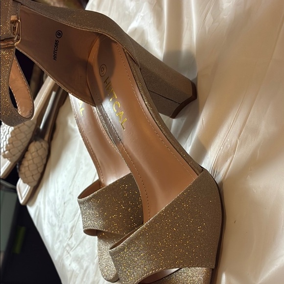 Gold Strappy Heels with Glitter Finish - Picture 6 of 8